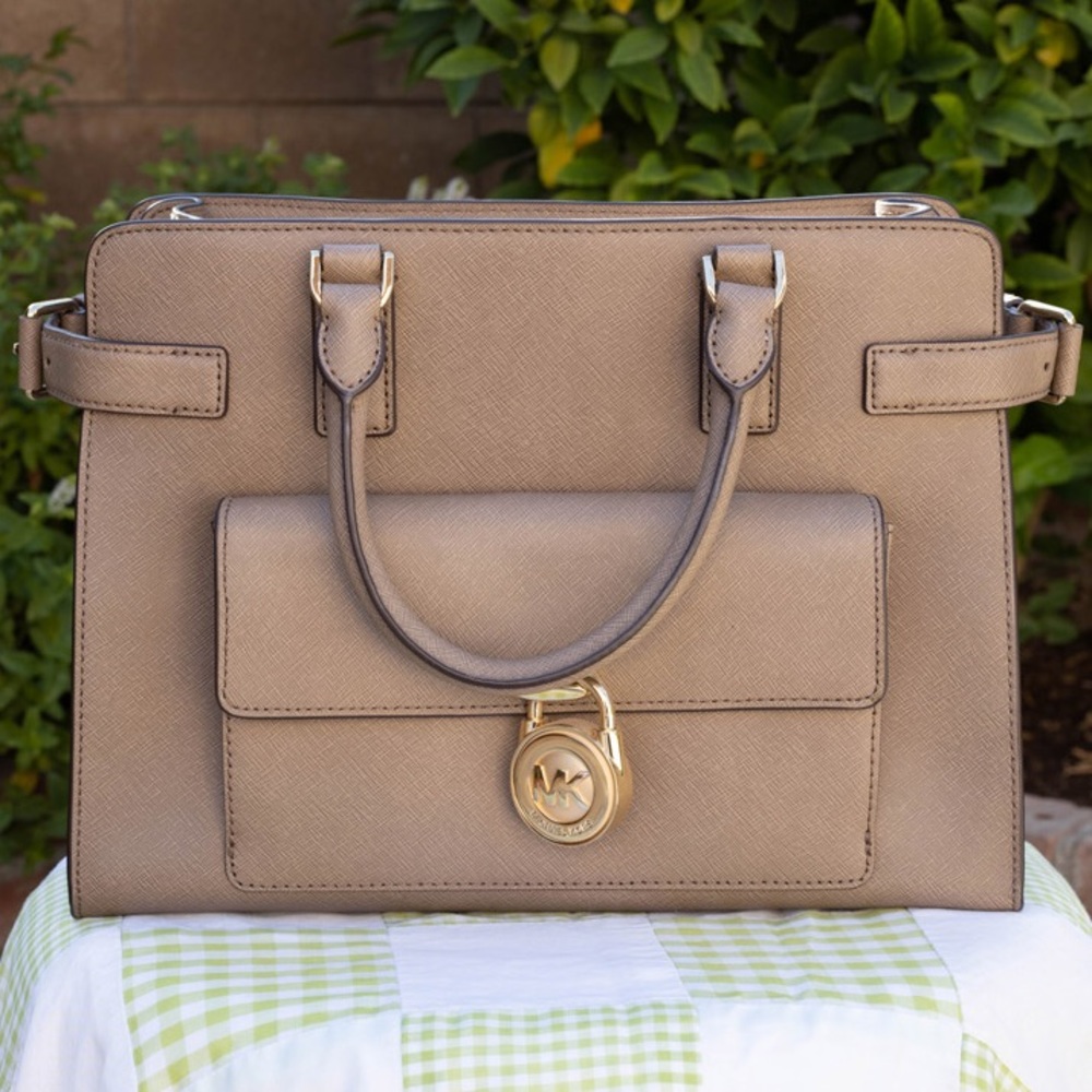 Michael Kors Emma Satchel, Saffiano Leather in Walnut, Like New w/ Dust Bag